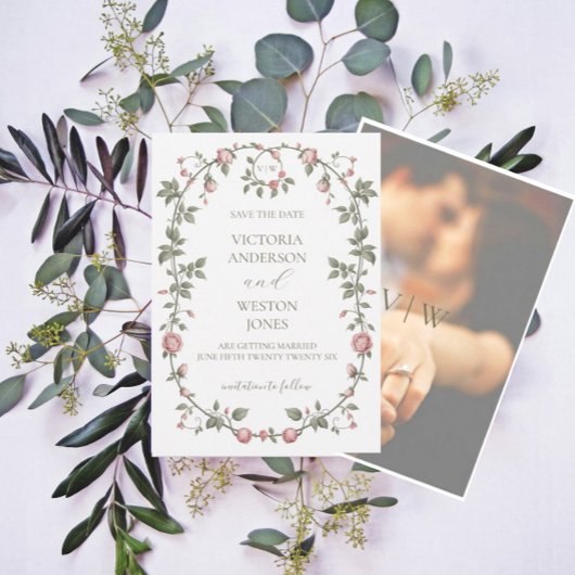 Garden Sage Green Save the Date Einladung Foto