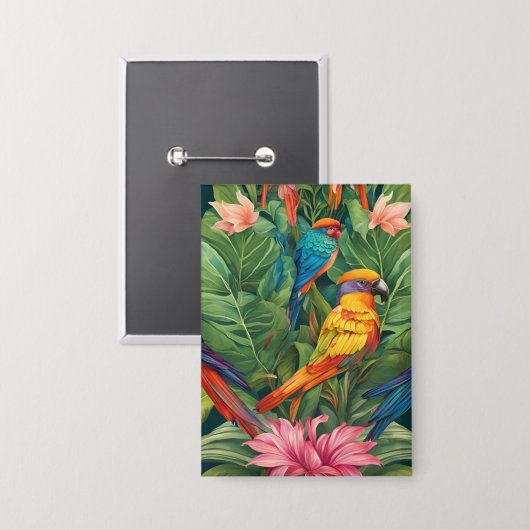 Garden Serenity: Vogel in Bloom Button (Vorderseite/Rückseite)