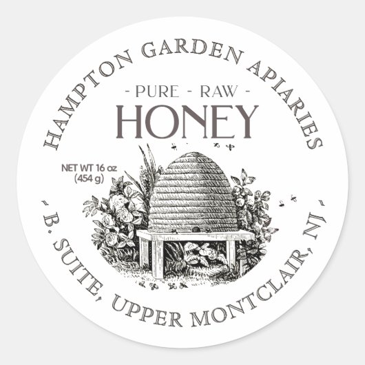 Garden Skep mit kleinen Bienen Honey Jar Label Runder Aufkleber (Vorderseite)