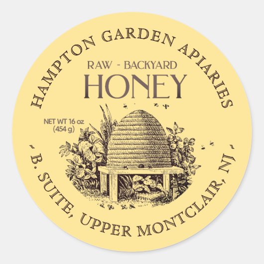 Garden Skep mit kleinen Bienen Honey Jar Label Runder Aufkleber (Vorderseite)
