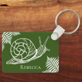 Garden Snail & Ferns Illustration Forest Green Schlüsselanhänger (Vorderseite)