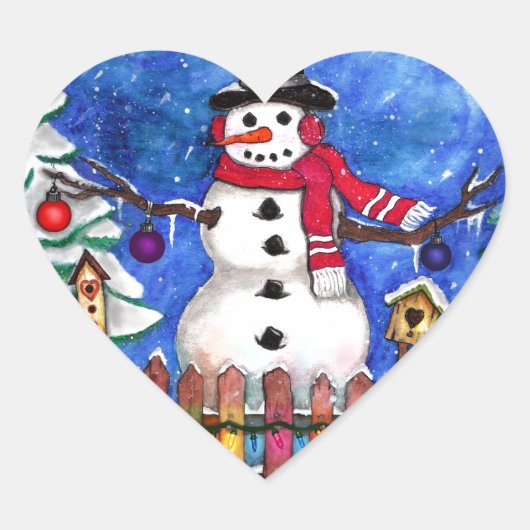 Garden Snowman Herz-Aufkleber (Vorderseite)