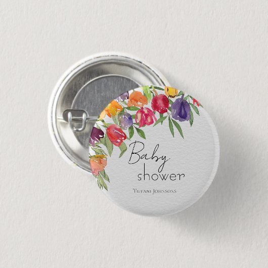 Garden Soiree Tulips & Greenery Baby Dusche Button (Vorne & Hinten)