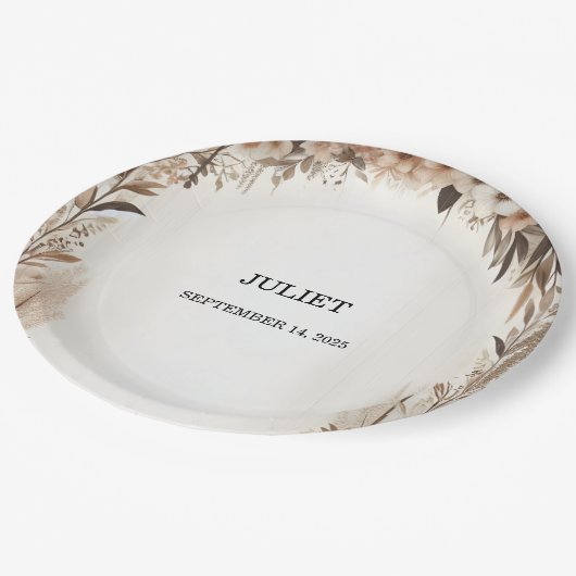 Garden Spring Wood Boho Rustikales Brautparty Pappteller (Schrägansicht)