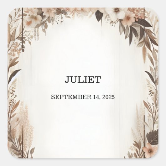 Garden Spring Wood Boho Rustikales Brautparty Quadratischer Aufkleber (Vorderseite)