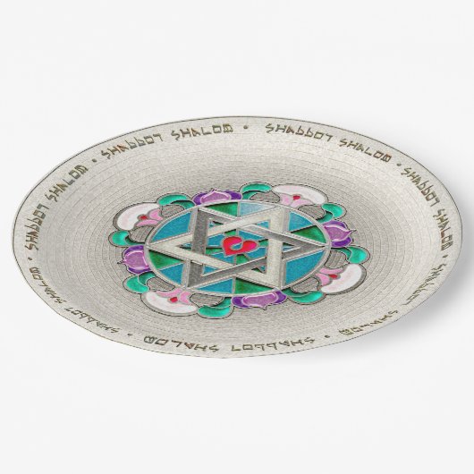 Garden Star Shabbos Pappteller (Schrägansicht)