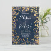 Garden Starry Night Gold und Navy Wedding Invitati Einladung (Stehend Vorderseite)