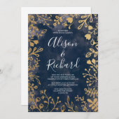 Garden Starry Night Gold und Navy Wedding Invitati Einladung (Vorne/Hinten)
