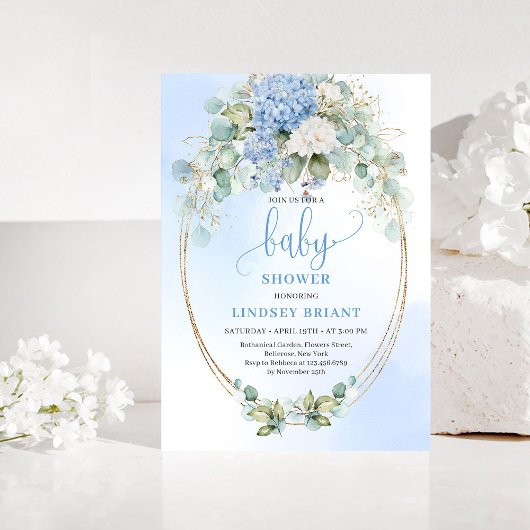Garden Style Blue Hydrangeas Baby Shower Invitatio Einladung