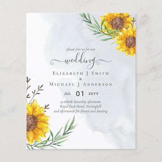 Garden Sunflowers Blue Rustic Boho Wedding Flyer (Vorne)