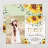 Garden Sunflowers Grüne 3. Geburtstag Foto Einladung (Vorne/Hinten)