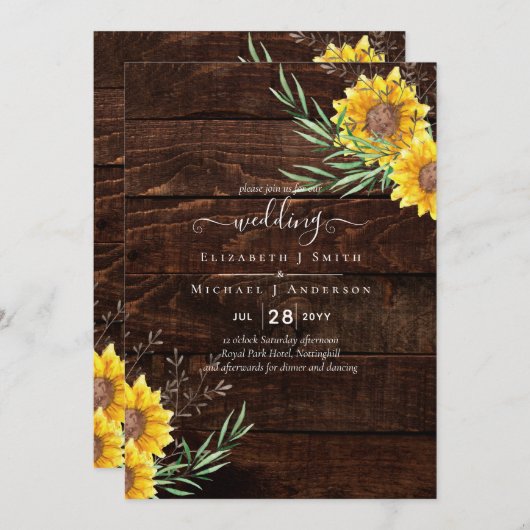 Garden Sunflowers Rustic Wood Wedding (Vorne/Hinten)