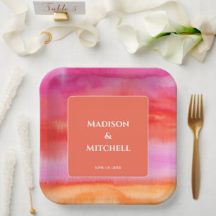 Garden Sunrise Pink Orange Hochzeit Pappteller