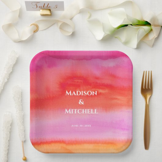 Garden Sunrise Pink Orange Hochzeit Pappteller (Hochzeit)