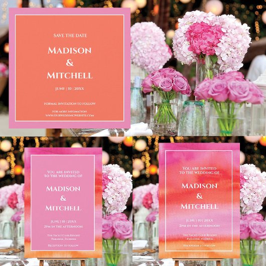 Garden Sunrise Pink Orange Hochzeit Platzkarte