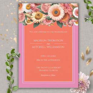 Garden Sunrise Pink Orange Moderne Blumenhochzeit Einladung