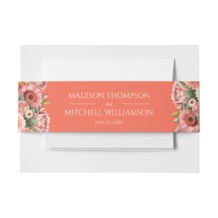 Garden Sunrise Pink Orange Moderne Blumenhochzeit Einladungsbanderole