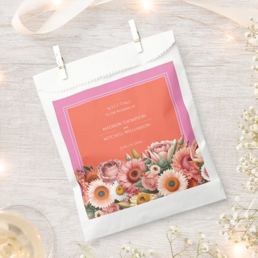 Garden Sunrise Pink Orange Moderne Blumenhochzeit Geschenktütchen (Ausgeschnitten)