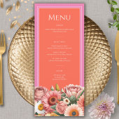 Garden Sunrise Pink Orange Moderne Blumenhochzeit Menükarte