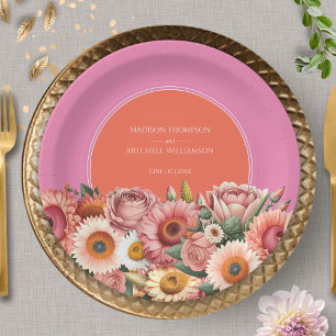 Garden Sunrise Pink Orange Moderne Blumenhochzeit Pappteller