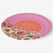 Garden Sunrise Pink Orange Moderne Blumenhochzeit Pappteller (Schrägansicht)
