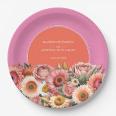 Garden Sunrise Pink Orange Moderne Blumenhochzeit Pappteller (Vorderseite)