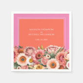 Garden Sunrise Pink Orange Moderne Blumenhochzeit Serviette (Vorderseite)