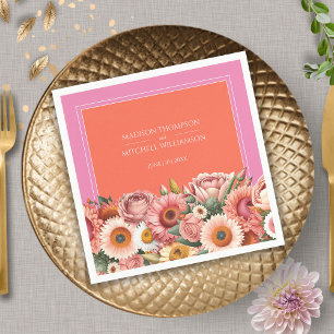 Garden Sunrise Pink Orange Moderne Blumenhochzeit Serviette