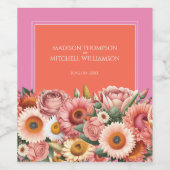 Garden Sunrise Pink Orange Moderne Blumenhochzeit Weinetikett (Einzelnes Label)