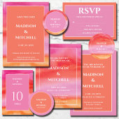 Garden Sunrise Pink Orange Watercolor Wedding RSVP