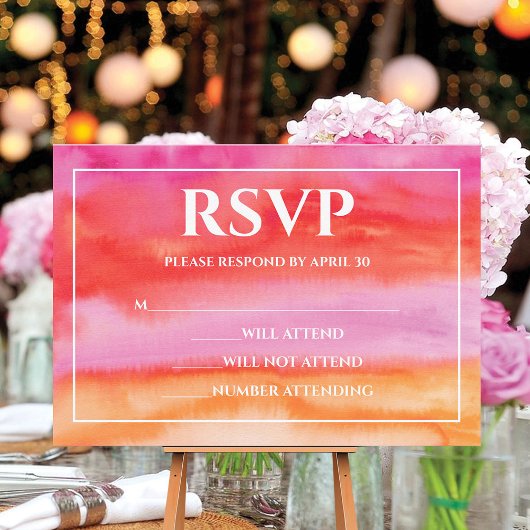 Garden Sunrise Pink Orange Watercolor Wedding RSVP