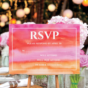 Garden Sunrise Pink Orange Watercolor Wedding RSVP Karte