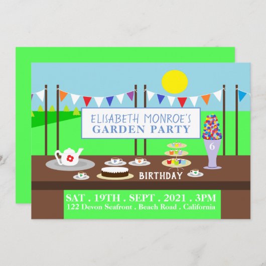 Garden Tee Party, Geburtstagsparty Einladung (Vorne/Hinten)
