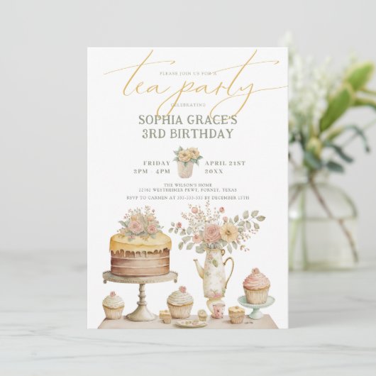 Garden Tee Party Niedlich Kindergeburtstag Einladung (Stehend Vorderseite)