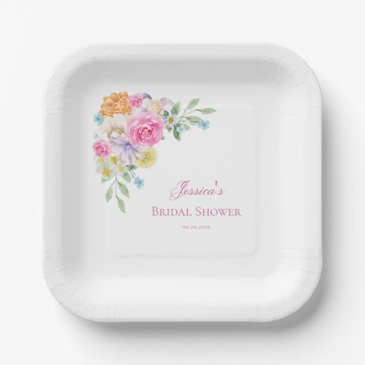 Garden Tee Party Wasserfarben Brautparty Pappteller (Vorderseite)
