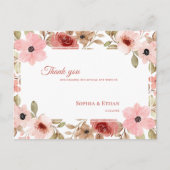 Garden Theme Blush Pink Floral Wedding Thank You Postkarte (Vorderseite)