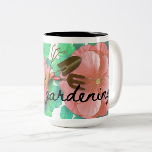 Garden theme mug with flowers and tools zweifarbige tasse (VorderseiteRechts)