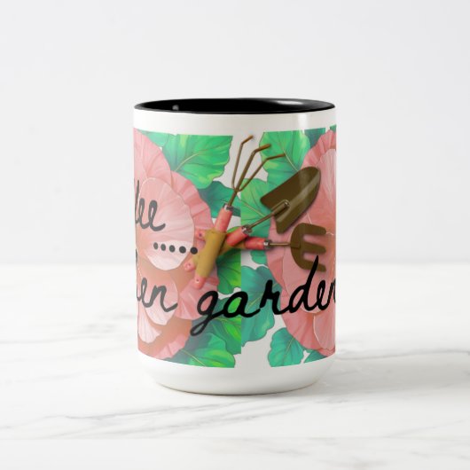 Garden theme mug with flowers and tools zweifarbige tasse (Mittel)