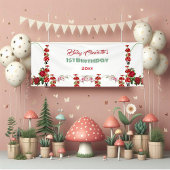 Garden Toadstool Rustikale Rose Baby's 1. Geburtst Banner