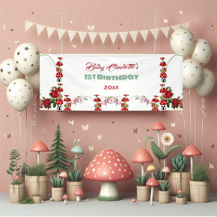 Garden Toadstool Rustikale Rose Baby's 1. Geburtst Banner