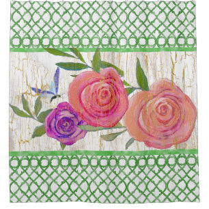 Garden Trellis Modern Floral w Butterfly n Holz Duschvorhang