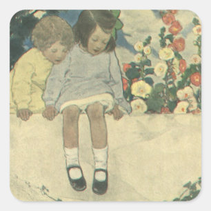 Garden Wall Jessie Willcox Smith, Vintage Kinder Quadratischer Aufkleber