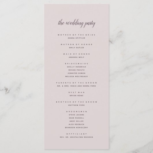 Garden Wappen Mauve Lila Blumenzeremonie Programm (Rückseite)