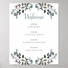 Garden Wappen White Blue Floral Wedding Programm Poster