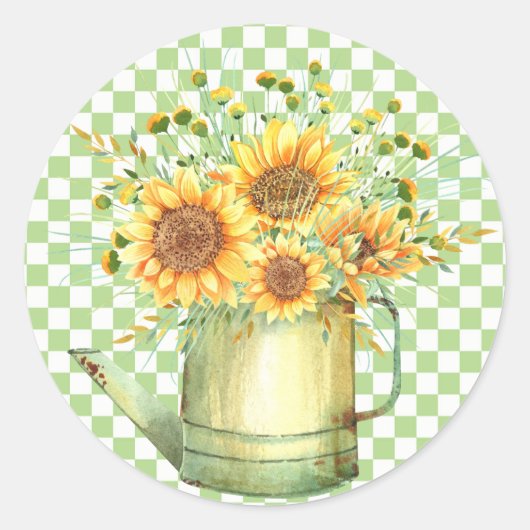Garden Watering Can Sonnenblumen Runder Aufkleber (Vorderseite)