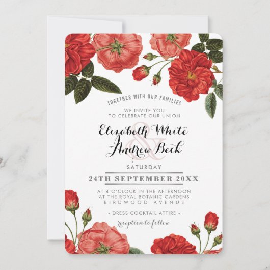 GARDEN WEDD INVITE Chic rote Rosen Blume Einladung (Vorderseite)