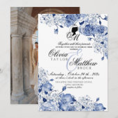 Garden Wedding Blume Elegantes Blue Rose Foto Einladung (Vorne/Hinten)