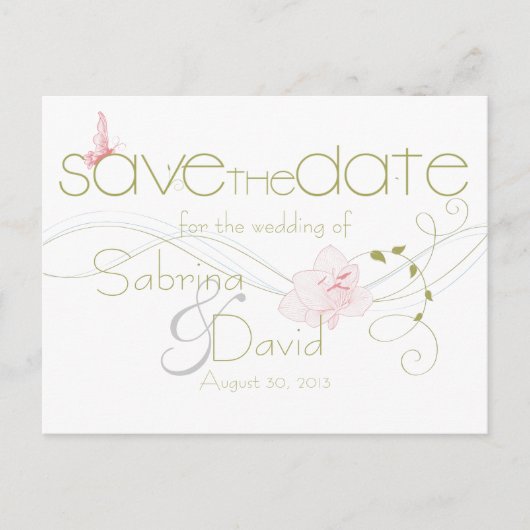 Garden Wedding Pink Lilies Save the Date Ankündigungspostkarte (Vorderseite)