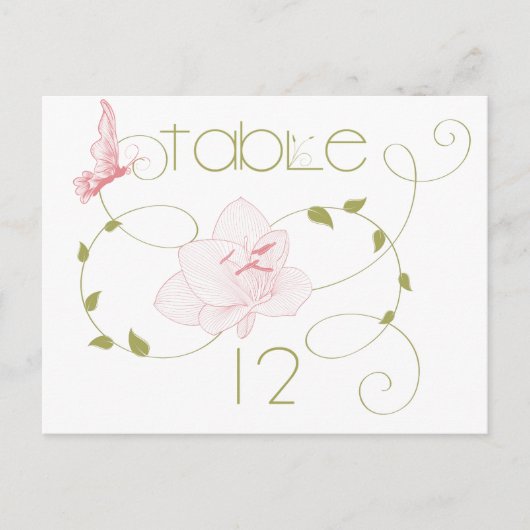 Garden Wedding Pink Lilies Table Card Postkarte (Vorderseite)