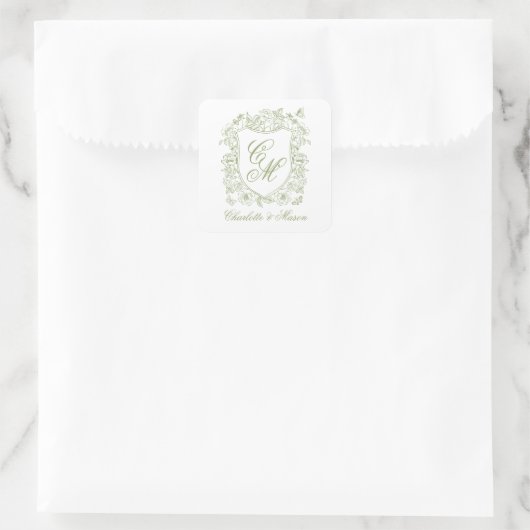 Garden Wedding Sage Green Monogram Crest Sticker (Tasche)